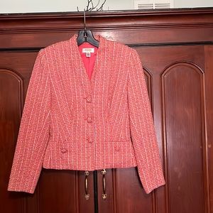 Talbots Plaid Tweed Cropped Collarless Colorful Button Down Blazer Size 4
